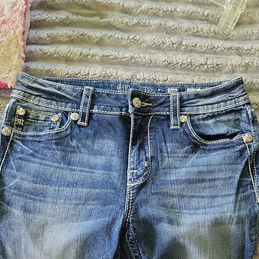 Miss Me Blue Straight Leg Jeans with Classic Distress